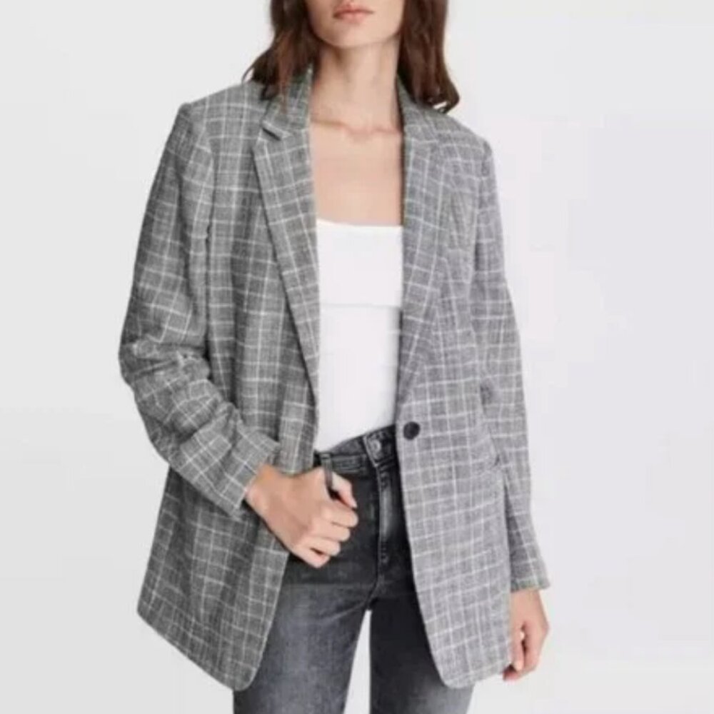 RAG & BONE Ames Deconstructed Check Tweed Relaxed Fit Blazer Grey 2 NWT